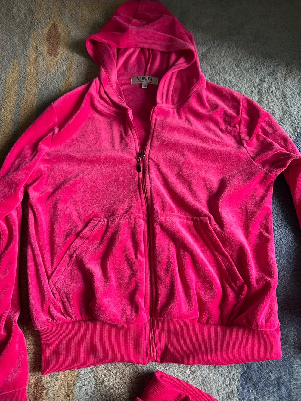 Women’s Hot Pink Velour Zip Hoodie & Drawstring Joggers Set - Picture 3 of 7